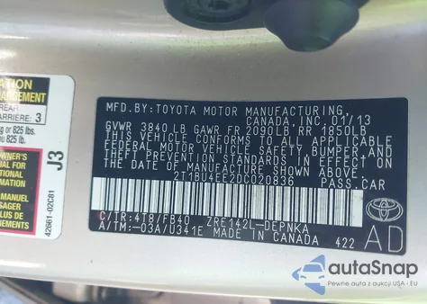 2013 Toyota Corolla Le z USA, uszkodzony, nr VIN 2T1BU4EE2DC020836